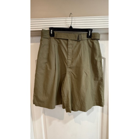 Uniqlo Pants - Uniqlo Women Olive Green Linen Blend Belted Pleated Shorts Size L Hiking Beach